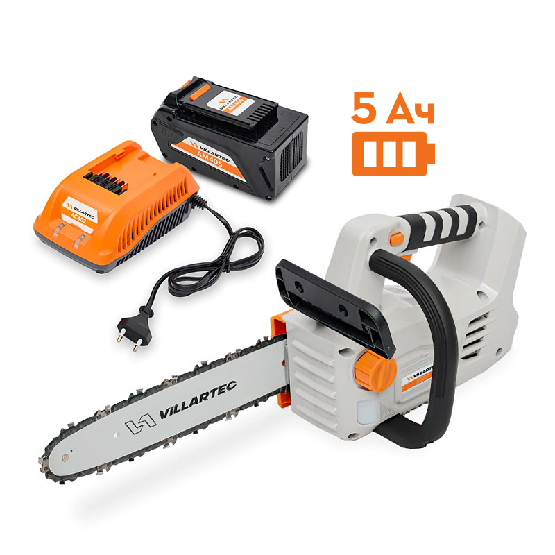 Аккумуляторная цепная мотопила VILLARTEC SА40T SET: AM405 + AC402